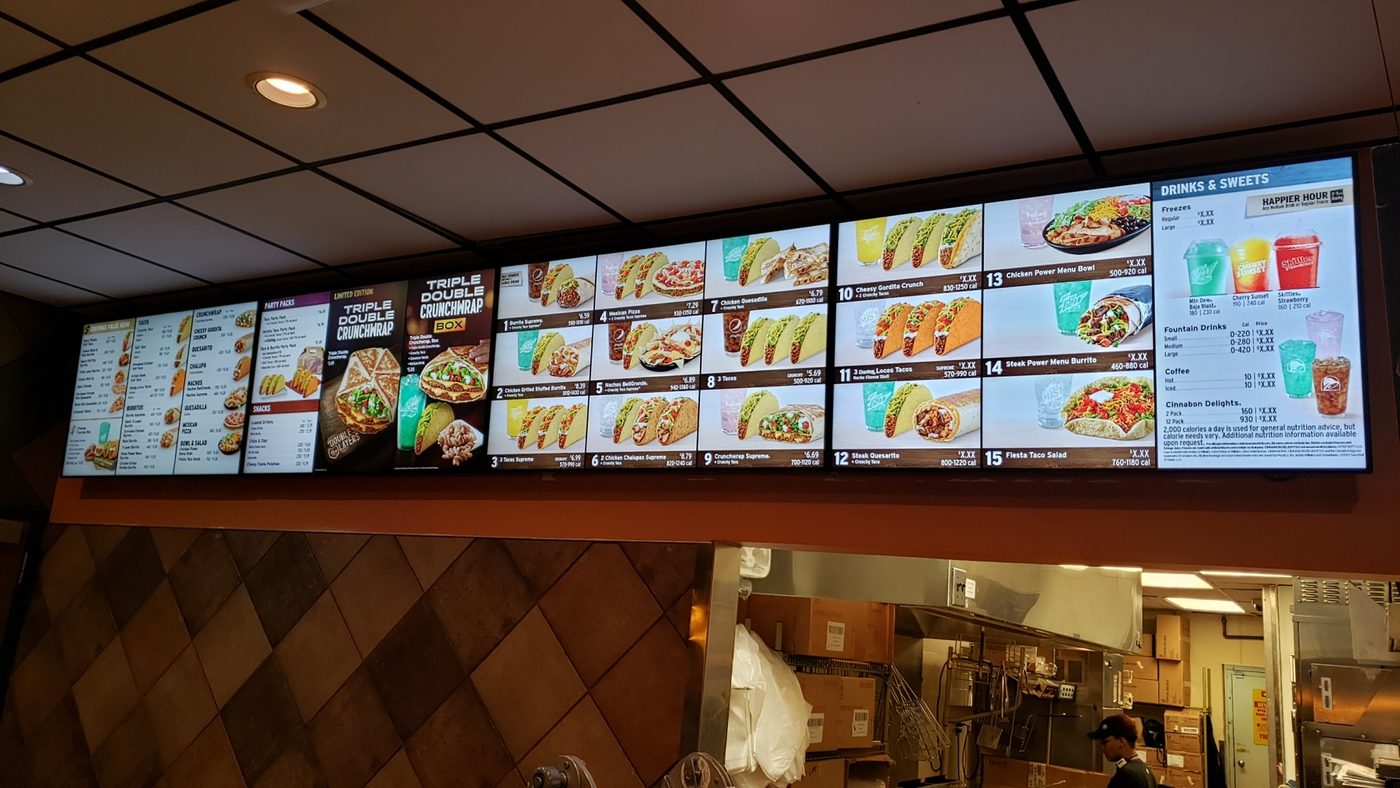 Digital menu boards installed at a restaurant